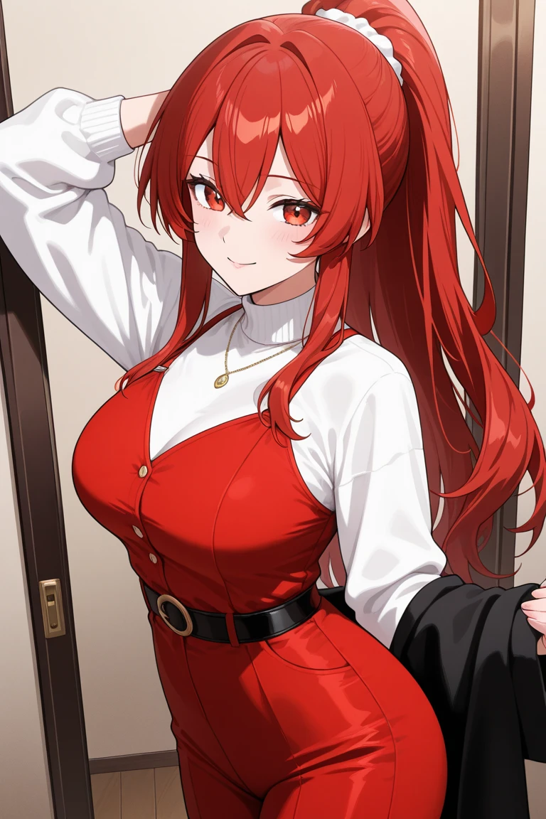 Anime girl, skinny, red hair, large breasts, sexy