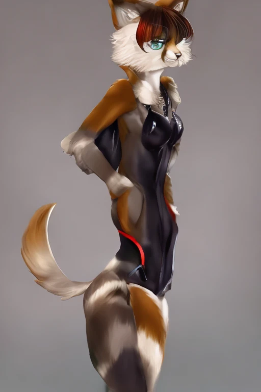 diana Foxington, orange girl-antro-fox, green pupils, black lips, eyelashes, eyebrow piercing, full-body shot, full-length, in underwear, fox tail, perfect tail arrangement, gorgeous fox fur, sexy pose, fluffy woman, (high resolution) (hyperrealistic fur) (with stocking holders, Leather Leg Belt, Suspender belt, sexy garters, belts for women, punk, Gothic, bondage suits, Belt and Garter set, quilter, stockings,bra andpanties)voluminous breasts, piercing in the left eyebrow,stockings,high resolution,voluminous hips