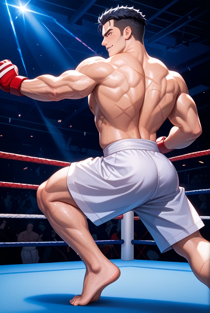  Illustration in Leyendecker style: Christopher Egan, 22 years , plays a muscular boxer in the ring. Wearing only red panties, big dick, boner, bulge in panties