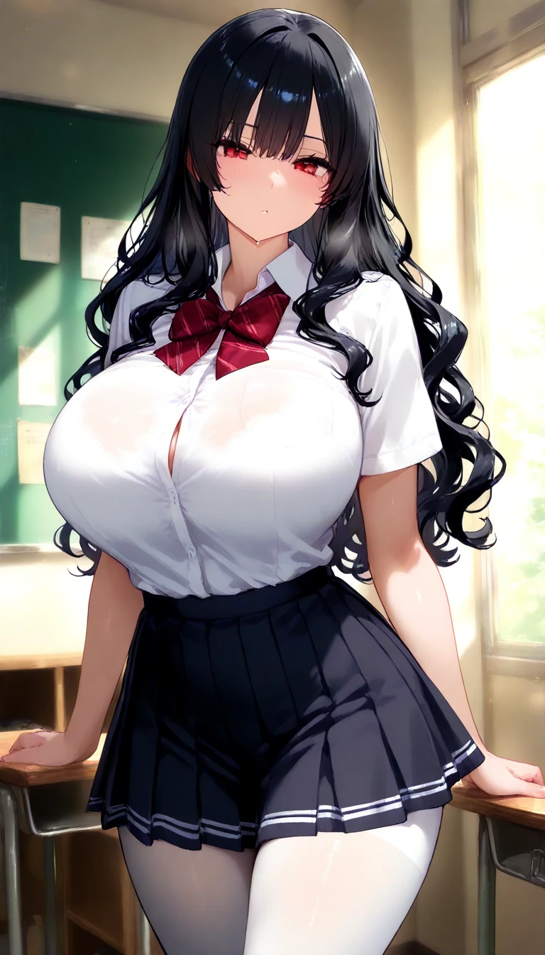 high school girl、beautiful girl、Black Hair、Big breasted body type、Neat 、Flushed Cheeks、Glossy lips、Sigh、Functional、Immoral、Japanese high school classroom、White neat panties、white neat bra