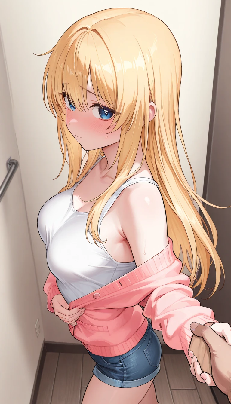High resolution、4K quality、Super quality、younger sister、Lolita、The viewpoint being observed、Being seen through the gap in the door、My brother is peeking into my room、pantiesが床に落ちている、白のコットンpanties、panties、used underwear、Crotch stain、Scattered underwear、panties単体、Laundry basket、strip、Underwear is scattered、Underwear is scattered、床一面たくさんのpanties、Very small room、Undressing scene、Browsing Caution