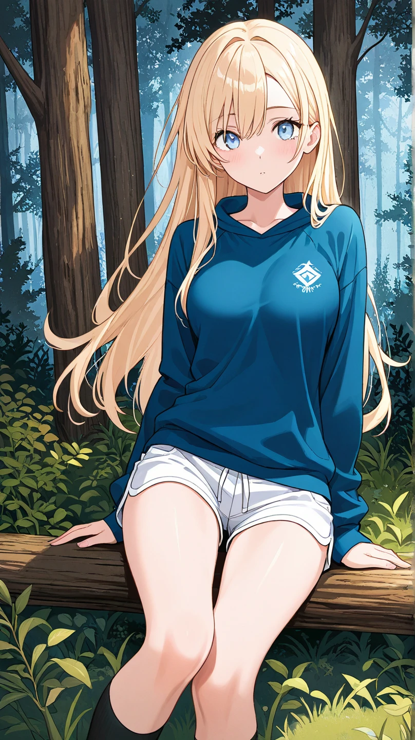 masterpiece, best quality, highly detailed, on grass, day, outdoors, centi \(supreme holiday\), blue eyes, white shirt, see-through shirt, on back, spread legs, looking at viewer, blush, <lora:centi_supreme-holiday_nai:1>