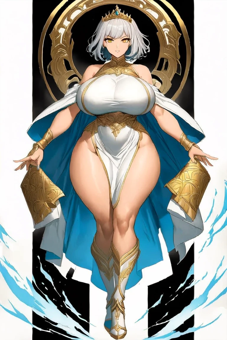 masterpiece, bestquality, ultra-detailed,
flat design, ligne claire, photorealistic,
cinematic lighting, depth of field,
1girl, (fullbody:1.4),
Female Hero
Hair color: Shiny silver hair that is almost golden, and flows down to her back.
Eye color: Deep blue, symbolizing courage and hope.
Height and build: Slightly taller than average, lithe but muscular.
Clothing: A modern take on the traditional hero's outfit. She wears lightweight but durable armor, with intricate patterns drawn in gold thread on the details.
Accessories: She wears a small crystal pendant around her neck. This is the source of her power.
gigantic saggy breasts, Clothes that are completely stuck to the chest, impossible clothes, Impossible clothing with perfectly shaped extremely gigantic puffy nipples, pawg, thin thighs, thick calf, slender body, thin waist, milf, mature woman, puffy lip,
(dynamic standing pose:1. 2), spread legs,
high waist T-back, low rise hot pants,
(white background:1.4),