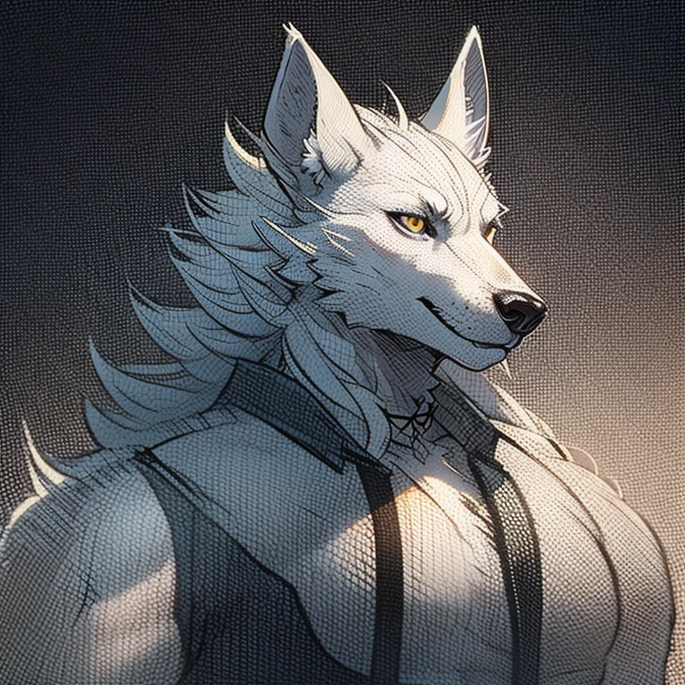 black cloak,Ruan Jia,Pino Daeni,darkgem,dimwitdog,muscular male wolf anthro, (detailed face), (detailed fluffy fur)