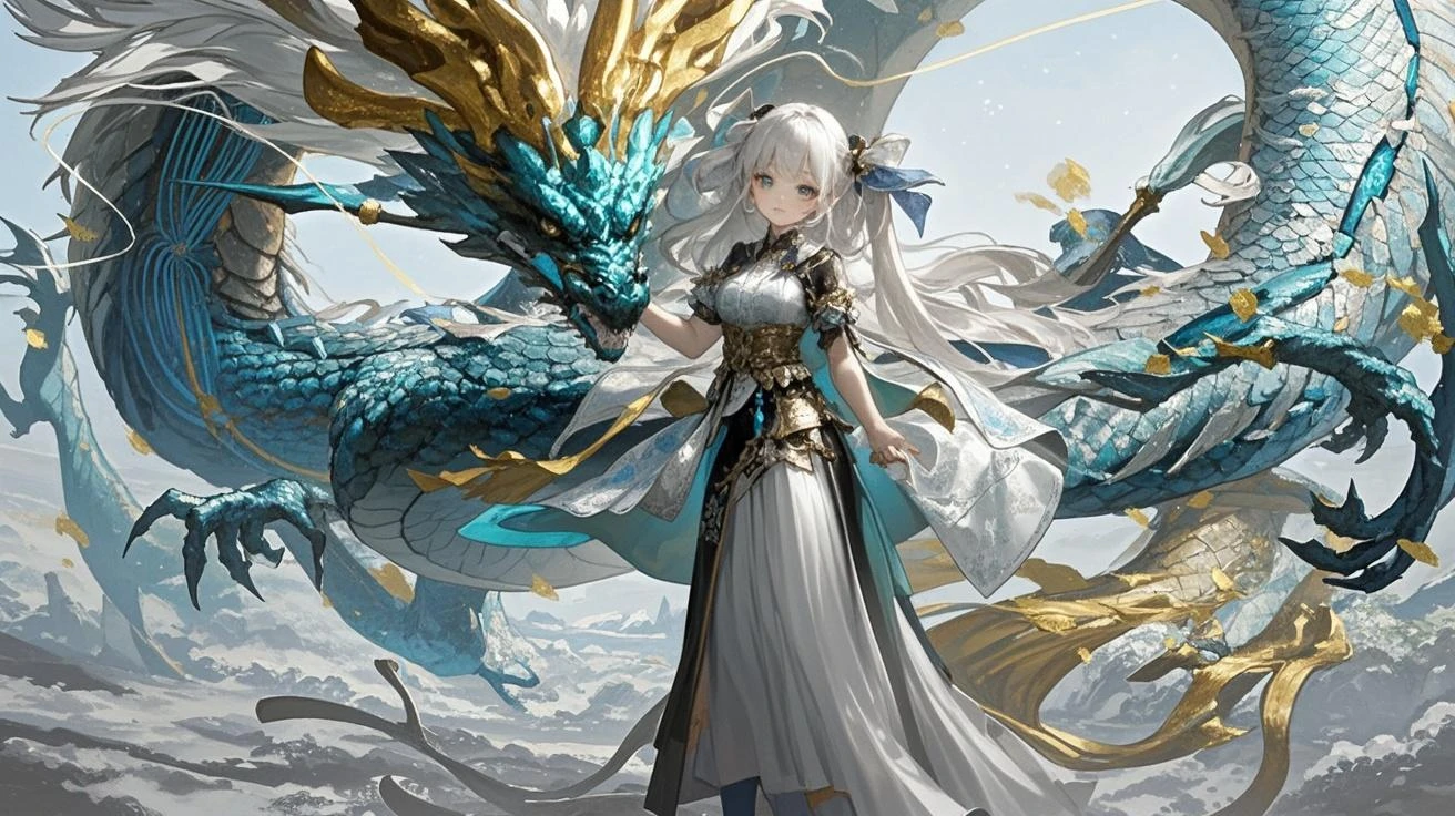 anime girl with a dragon and snake on her shoulder, queen of dragons, white haired deity, dragon girl, anime fantasy illustration, loong, detailed anime art, detailed anime artwork, detailed digital anime art, detailed anime character art, anime fantasy artwork, the dragon girl portrait, human and dragon fusion, clean detailed anime art
