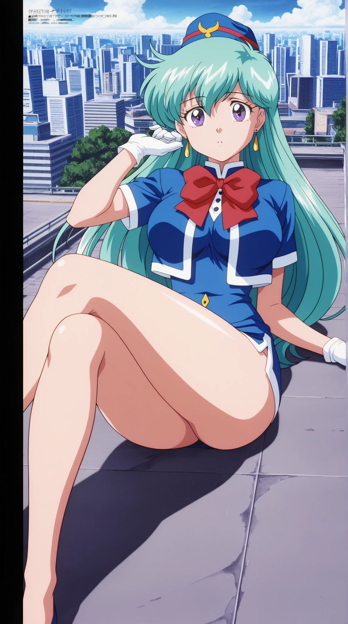 NSFW, masterpiece, (best quality: 1.2), long hair, blue eyes, green hair, worns, big breasts, evil_smile, sexy, ((NURSE)), red lipstick, fishnet stocking,