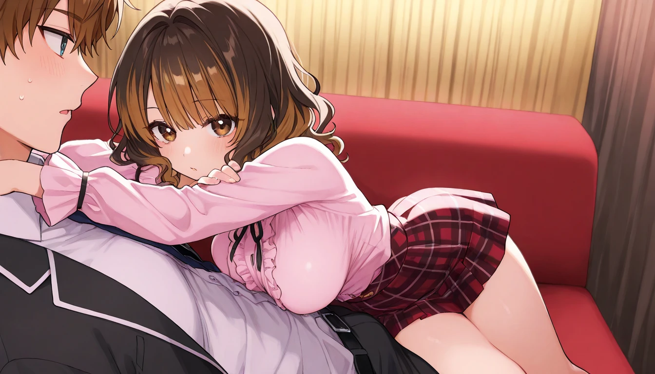 (((masterpiece, Highest quality, High resolution, 超High resolution, Perfect Pixel, Depth of written boundary, 4K, RTTX 10.0))), Beautiful Anime Woman, Beautiful art style, Anime characters, ((Smooth texture, Realistic texture, Anime CG Style)), Exact finger count、Exact number of legs、(Exact number of arms:1.0, Exact number of hands:1.0), (Perfect hands, Perfect Anatomy), Cinematic, Realistic, Extremely detailed CG, Daytime lighting, Perfect lighting, Best Shadow, The best natural light, whole body, Perfect body, バランのとれたPerfect body, Perfectly balanced style, Slender body, ((Long Hair, bangs, Reddish brown hair, Stylish bob cut)), ((A woman straddling a man in a suit who is lying on his back, in cowgirl position:1.8)), (Inserting penis into vagina while wearing panties:1.5), (pussy juice:1.6), ((Bow tie around neck:1.3), (Sexy and cute pink underwear:1.3), (Stylish shiny pink satin panties, Side-tie panties, Panties with plain pink center and lace decoration on the sides:1.3), (Thin panties:1.3), (Pink micro lace satin bra, Pink bra with lace trim, Thin bra:1.3), (garter belt, Knee socks:1.3):1.3), (Beautiful and big breasts:1), (Embarrassed expression:1.4), blush, (sexual pleasure expression:1.5), (Facial expressions holding back pee:1.4), (Look up, Half-close your eyes:1.6), (Stylish bar, Stylish restaurant:1.4), naked, In underwear, Waitress in underwear, (Frilly maid-like headband:1.2), whole body, Angle from the front