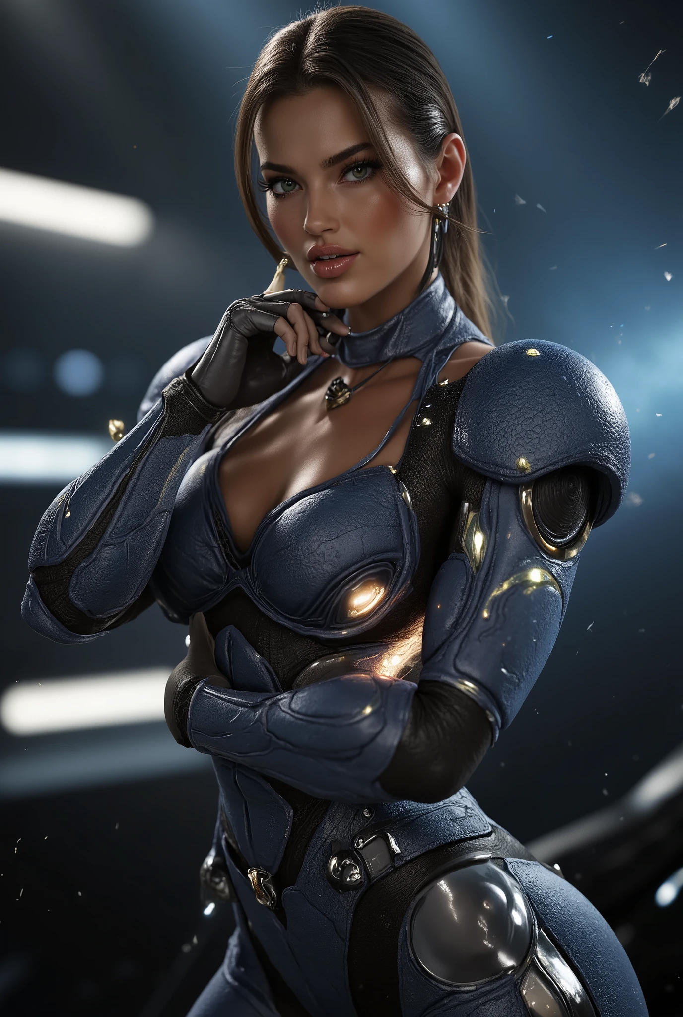 a female guyver, highly detailed facial features, intense expression, powerful cyborg warrior pose, futuristic sci-fi background, advanced exosuit with intricate mechanical parts, glowing energy effects, dark moody lighting, cinematic dramatic lighting, digital art,4K,8K,high resolution,masterpiece,ultra-detailed,realistic,photorealistic,photo-realistic,HDR,UHD,studio lighting,ultra-fine painting,sharp focus,physically-based rendering,extreme detail description,professional,vivid colors,bokeh