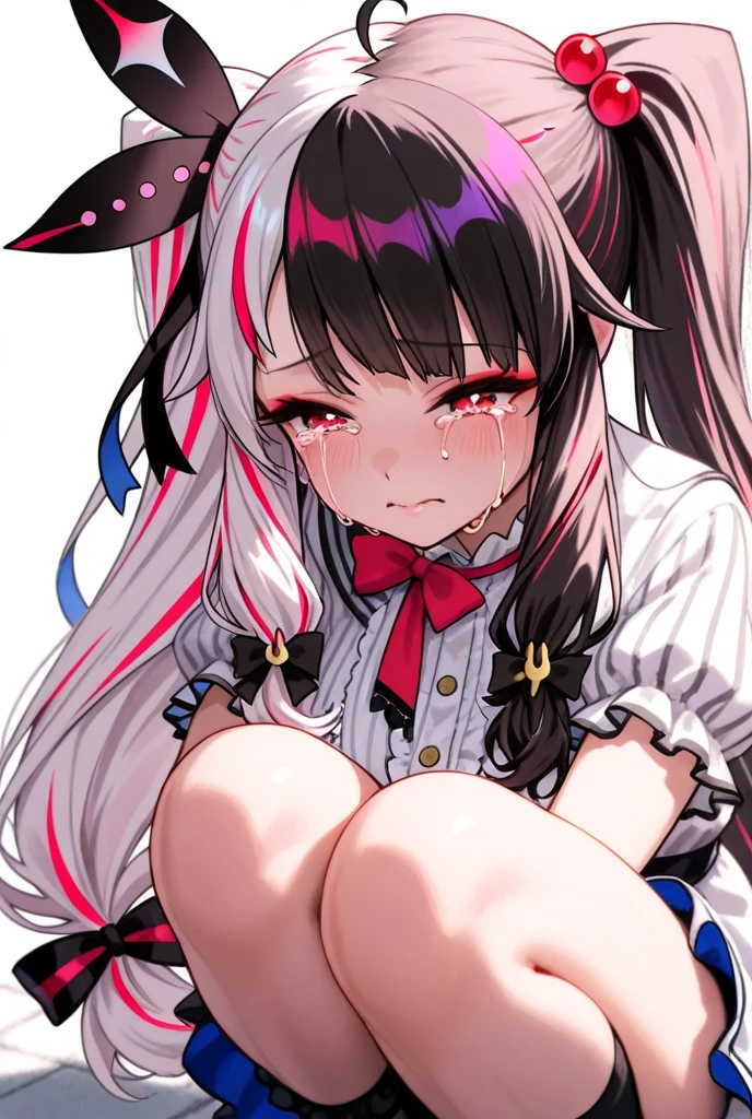 One Woman、Cute Woman、Thighs、Best image quality、High resolution、masterpiece、super high quality、Spread your legs、Grey bra、Grey panties、I can see her panties、Small ass、Small breasts、Blushing、4K quality、Blushing、Proud face、Wearing black stockings、bed、Spread your legs wide、Low angle shot、Sweaty all over、Heavy breathing、My breasts are bouncing up and down、heart、Sticking out tongue、Lower body close-up
