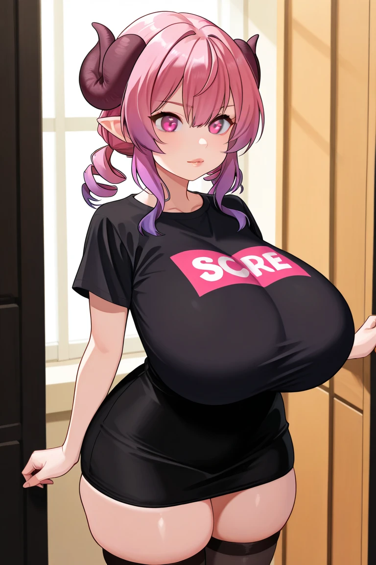 skinny, highres, masterpiece, perfect lighting, bloom, cinematic lighting, perfect skin, looking at viewer, surprised, embarrassed, scared, blushing, bathroom, striped tank top, clenched teeth, <lora:ilulu:1> <lora:hamichichiB:1>