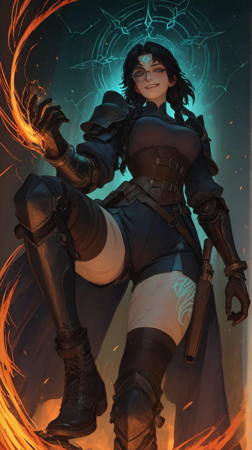 best quality,4k,8k,highres,masterpiece:1.2),ultra-detailed, extremely detailed eyes, extremely detailed body, (large masterpiece digital art), (detailed manga illustration), (detailed line art), ((perfect anatomy)), (intricate details:1.3), (ultra-detailed:1.3), (illustration:1.3), (sharp focus:1.3), (natural lighting:1.05), (vivid colors:1.3), (masterpiece), best quality, expressive eyes, perfect face, 1 girl, breasts, gloves, large breasts, {blue hair}, medium hair, wavy hair, (gray eyes), hourglass physique, huge ass, dynamic pose, dynamic lighting, fur trim, hair bun, glowing, crystal, helmet, armor, ((full armor)), cuisses, shoulder armor, belt, hand guard, boots, glove, particles stream, creationmagic, ethereal creation, Magic Circle, glowing, crystal, jim lee, Brazilian woman, hair bun, fur trim, jewelry, crystal, wild energy, cinematic lighting, heroic atmosphere, Beautiful woman, Atey Ghailan, Jeremy Mann, Greg Manchess, Antonio Moro, trend in ArtStation, trend in CGSociety, Intricate, High Detail, Sharp focus, dramatic and photorealistic painting art by Midjourney and Greg Rutkowski, Marvel Cinematic Universe style, (((mystical gothic castle in the background))),