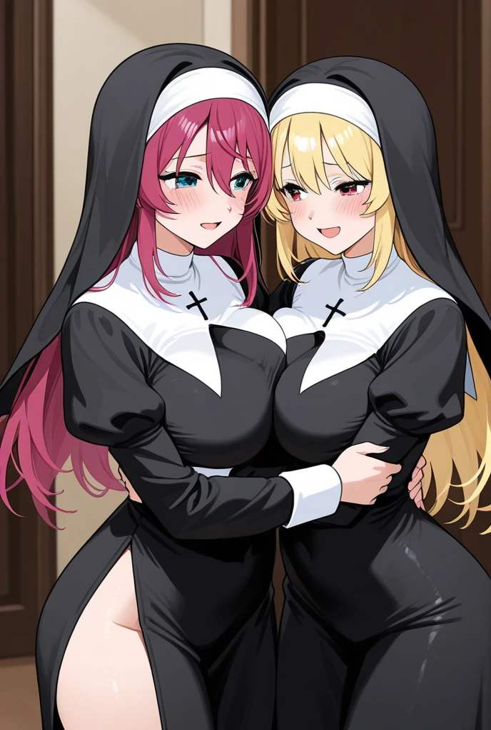 Group class photo, four girls, 4 girls, sexual, rainbow hair, long hair , , very long skirt reaching the floor, very busty, ahegao, huge cheeks, sexually provoking, ahegao, squinting eyes, tongue out