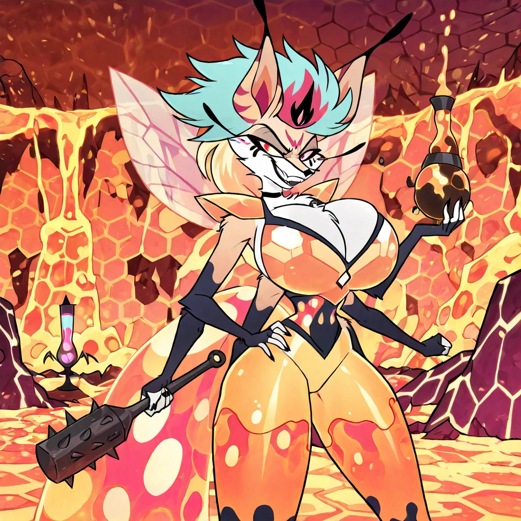 Cutesexyrobutts style, 1girl, super_crown, bowsette, muscular_female, muscular, horns, blonde_hair, abs, tail, breasts, blue_eyes, crown, pointy_ears, spikes, bracelet, spiked_bracelet, collar, spiked_armlet, jewelry, solo, blush, thighhighs, spiked_tail, leotard, looking_at_viewer, spiked_collar, large_breasts, cleavage, black_leotard, sky, day, armlet, obliques, turtle_shell, hair_between_eyes, spiked_shell, collarbone, bare_shoulders, smile, thighs, teeth, blue_sky, ponytail