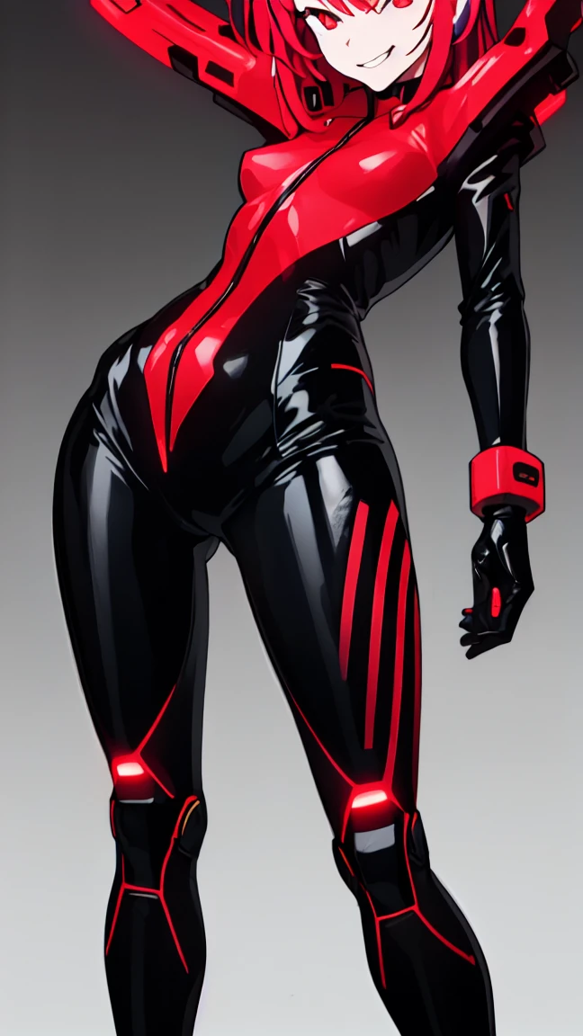 solo, super fine photo, full body picture Unreal Engine 5 8K UHD of a girl in a skin tight futuristic black latex Evangelion plug suit, slick black catsuit, black iconic character, smooth black skin, black body, PVC, glossy latex suit, rubber suit, rubber belts, collar, rubber glove, high boots, arm and leg cuffs, straps, best quality, masterpiece, official art, unified 8k wallpaper, super detailed, sharp focus, dynamic pose, body parts, no extra limbs, precisely anatomy