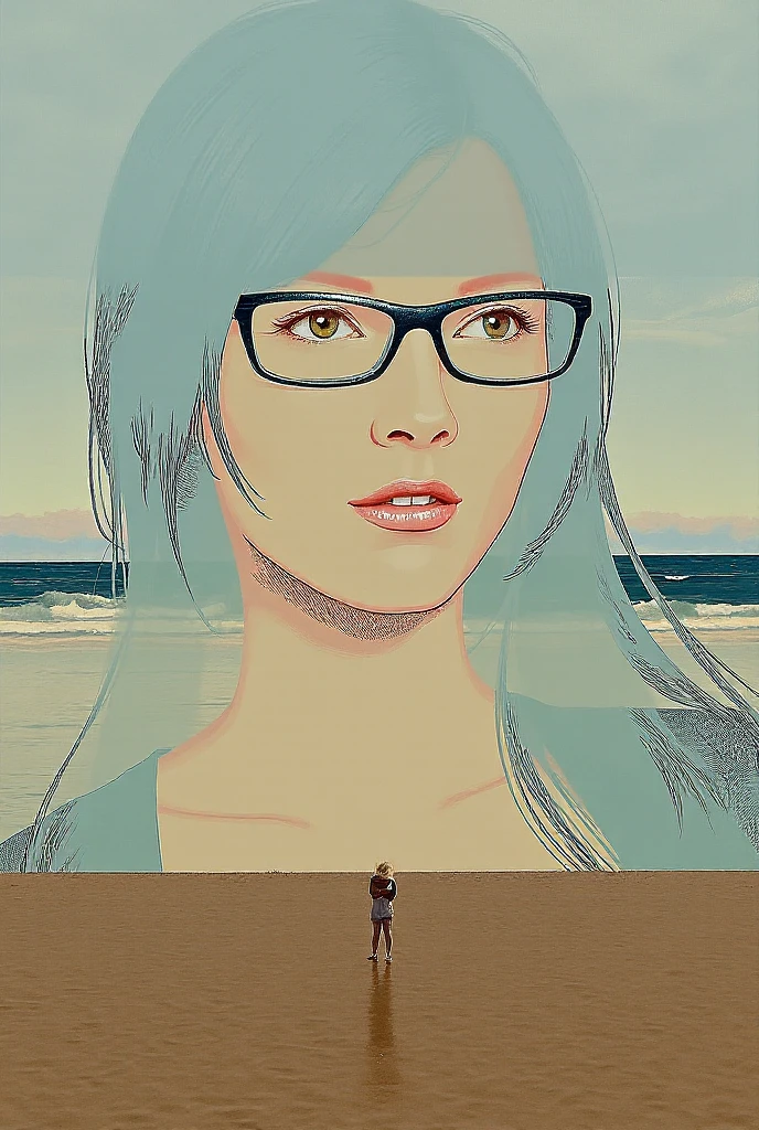 That she is in the sea and that she is watching the sea go down