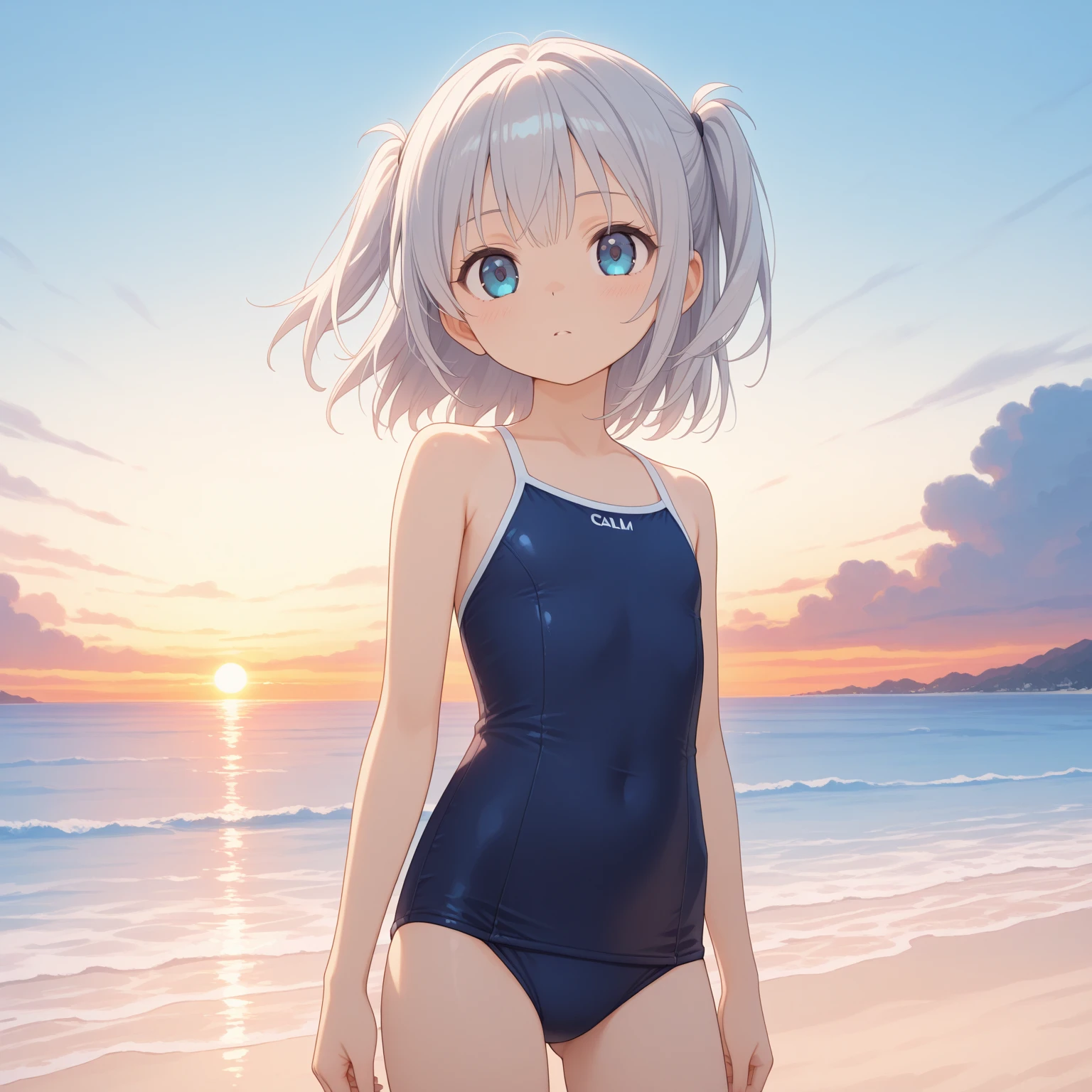 masutepiece, Best Quality, 8K, 、8 years old, ((small tits、small and flat chest))、((big eye))、Tear bag、 ((Gray background))、soft light rays、Raw photo, absurderes, ((With smiling eyes、ssmile)), ((Opening Mouth)),((Loli face:2.0))、((The upper part of the body))、((Young Face:1.6)),((bobhair)),Solo, Daytime, ((Idol face:.1.7)), ((Delicate girl)),(( onepiece swimsuit))、((Competitive Swimwear)),((The presence of upright ,)),Digital SLR, ((Looking at Viewer)), Candid, Sophisticated, Thin arms, soft light rays、Professional Lighting, Film grain, chromatic abberation, (Eyes and faces with detailed:1.5), (Bokeh:1.1),((From the buttocks up)),((shot from a side angle))