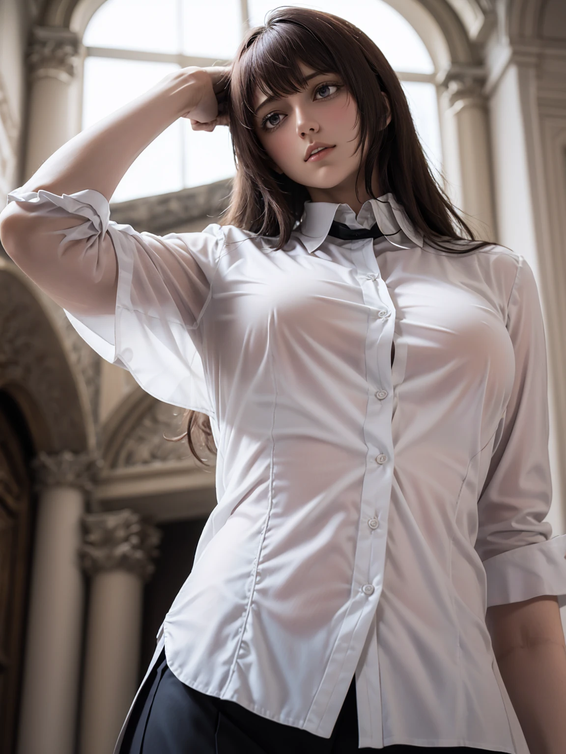 photo of a 20 year old woman, perfect face, detailed face, masterpiece, blonde, small nose, big eyes, big breasts, Plump lips, Big hips, sunken cheeks, narrow cheekbones, Very_long hair, porn star body, Slim waist, flat_pumped up_press life, (in a business suit,formal jacket sfw,neck tie, tie,white shirt sfw, skirt, heels,skirt с низкой талией)( big perfect round breasts,hourglass body, Thin waist,btpt-fc,Photo Realistic, (hyperrealistic:1)Beautiful,