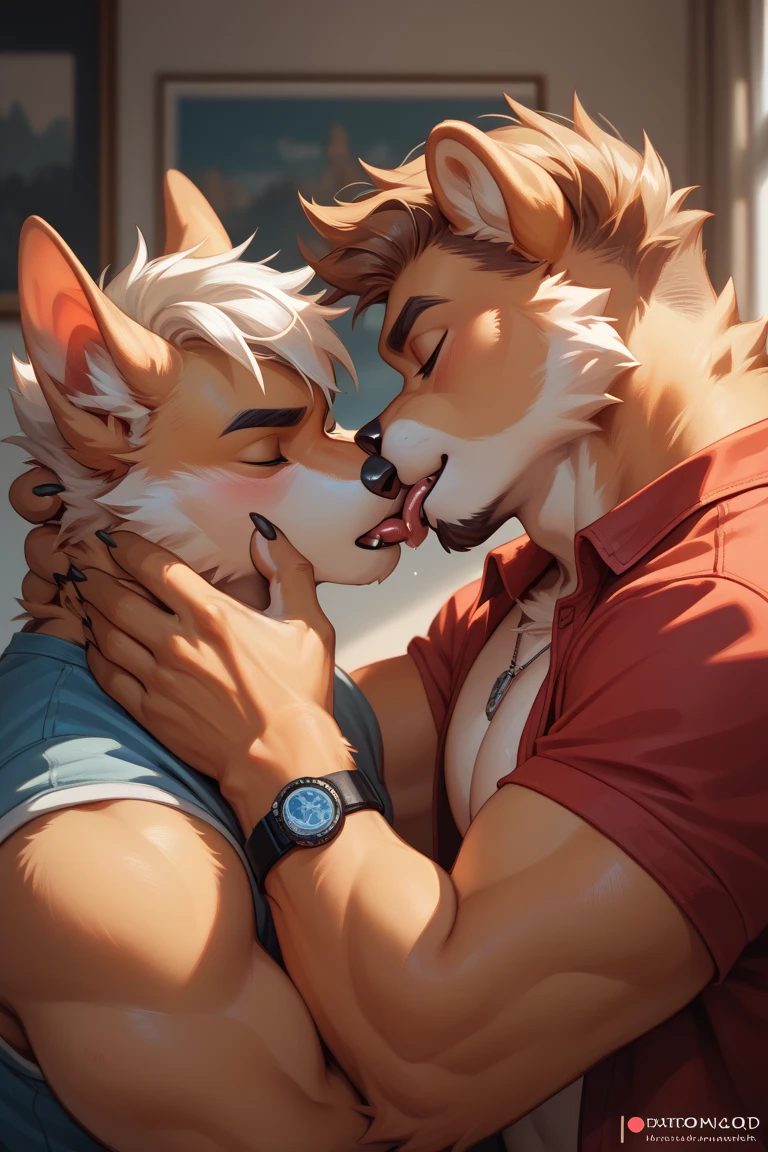 score_9, score_8_up, score_7_up, rating_furry hentai,source_furry,anthro,source_3D, gay furry wolf male (manga comic but only two pages long) (A hug between father and son, + gay kiss that's all, bro, I'm done with ideas)