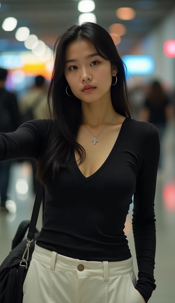 the Extremely Detailed CG Unity 8K Wallpapers、top-quality、ultra-detailliert、masterpiece、realisitic、Realizing high-definition cute girls、20yr old、((skirt lift by yourself)))、(lifted by self)、panties on、panties onフォーカス、red blush、cparted lips、looking at the viewers、Semi-body shot、(Large crowds)、(Crowded city)、shorth hair、黒いpanties on、Purple underwear、Purple panties