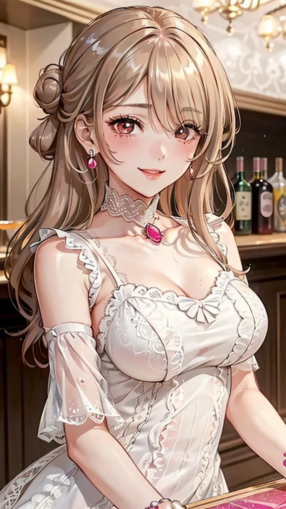 ((perfect anatomy, super detailed skin)), 1 girl, japanese, , white skin, shiny skin, large breasts:0.5, watching the view, (smile:1.5),
beautiful detailed eyes, (middle hair:1.1, half up:1.5), , beautiful clavicle, babyface, , breast, mole under eye,
((pink bunny girl)),
(beautiful scenery), day time, , (Inside the barroom:1.5), ((sitting chair, drinking)),
(8k, best quality, masterpiece, ultra-detailed, ), (photorealistic), illustration, cinematic lighting,
