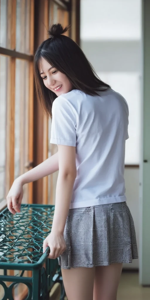 Profile of a 14-year-old Japanese girl with her mouth open in surprise、Ultra-high definition, high resolution and top quality photos、White sleeveless shirt, pink shorts, black bob hair、Inside the room
