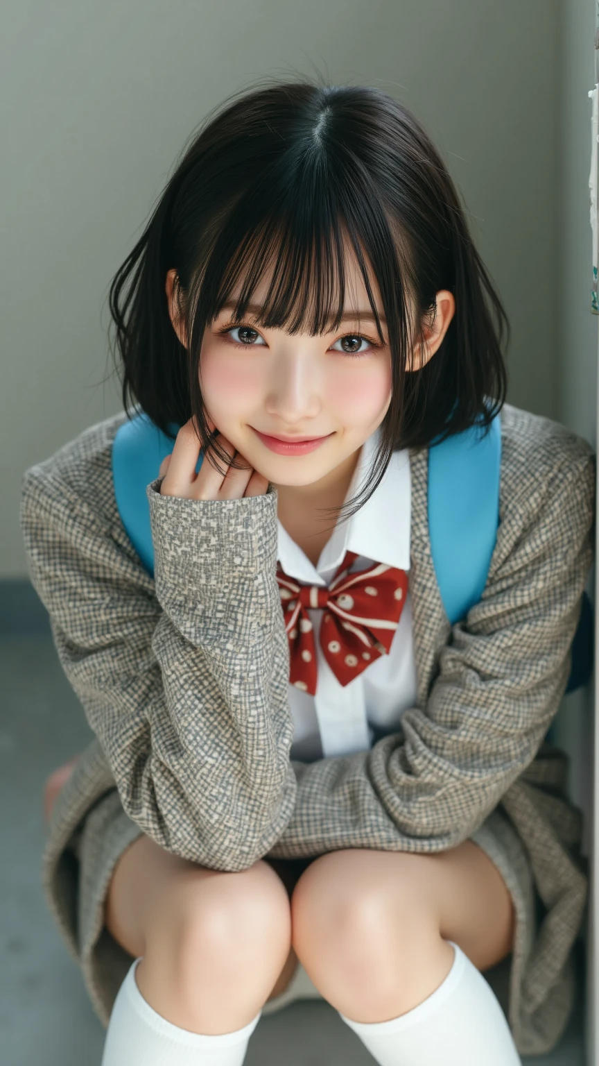 ((((beautiful and cute japanese_young_idol)))), (((blunt bangs, low_twintail))), ((((winter school uniform, bow_tie_plaid)))), (((pleated skirt, tartan plaid))), ((in the school)), hyperrealistic, overly detailed, best-realistic, perfect-quality, perfect-anatomy, (((symmetry,double-edged eyelid))), (((8k, 16k))) cinematic photography, open mouth, ((natural_Face:1.2)), (((professional photography))), (snow background effect:1.4), ((wind effect:1.3)), (((neat figure))),