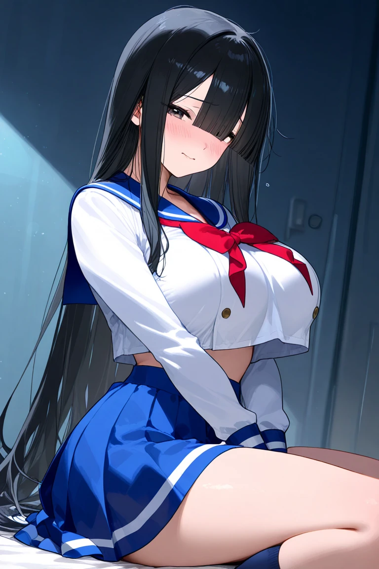 tits job、Nipples out, [cum on breast],sweaty, reddish face,Sailor suit,Black Hair, Baby Face,mini skirt,