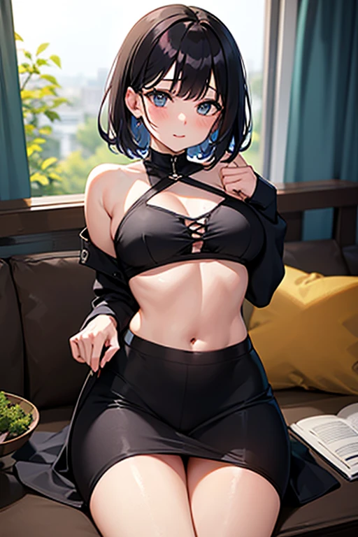 masterpiece, Highest quality, Cute girl,Small breasts, Skinny,hair ornaments, Twin tails,Large areola,Erect nipples,Navy blue panties,cardigan,,Lace pattern stockings, necklace, skinny ,,((Showing panties)),