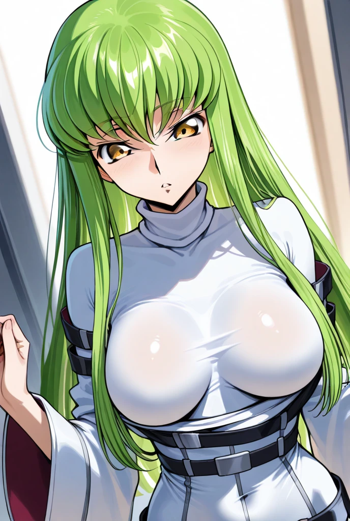c.c.、Code Geass、Green Hair、Acme Face、Cute Woman、Thick thighs、Best image quality、High resolution、masterpiece、super high quality、Spread your legsしゃがむ、orgasm face、Spread your legsしゃがむ、Black patterned panties、I see your pink panties、Big Ass、Big Breasts 、Blushing、4K quality、Blushing、Proud face、Wearing black knee socks、bed、Spread your legsしゃがむ、Panty shot、Sweaty all over、Heavy breathing、Chest is bobbing up and down、heart、Condescending look、Low - Angle、Zoom in on the crotch、Cowboy Shot、Sit on the living room couch with your knees raised, Spread your legs