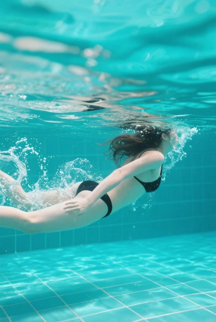fat ssbbw curvy bottom heavy pear shaped wide hiped british women, 30 brunette, they are floating in the pool, they strike sexy poses, they reach for their boyfriend's hands, they are wearing floral one piece, swimsuits , view from behind and underwater