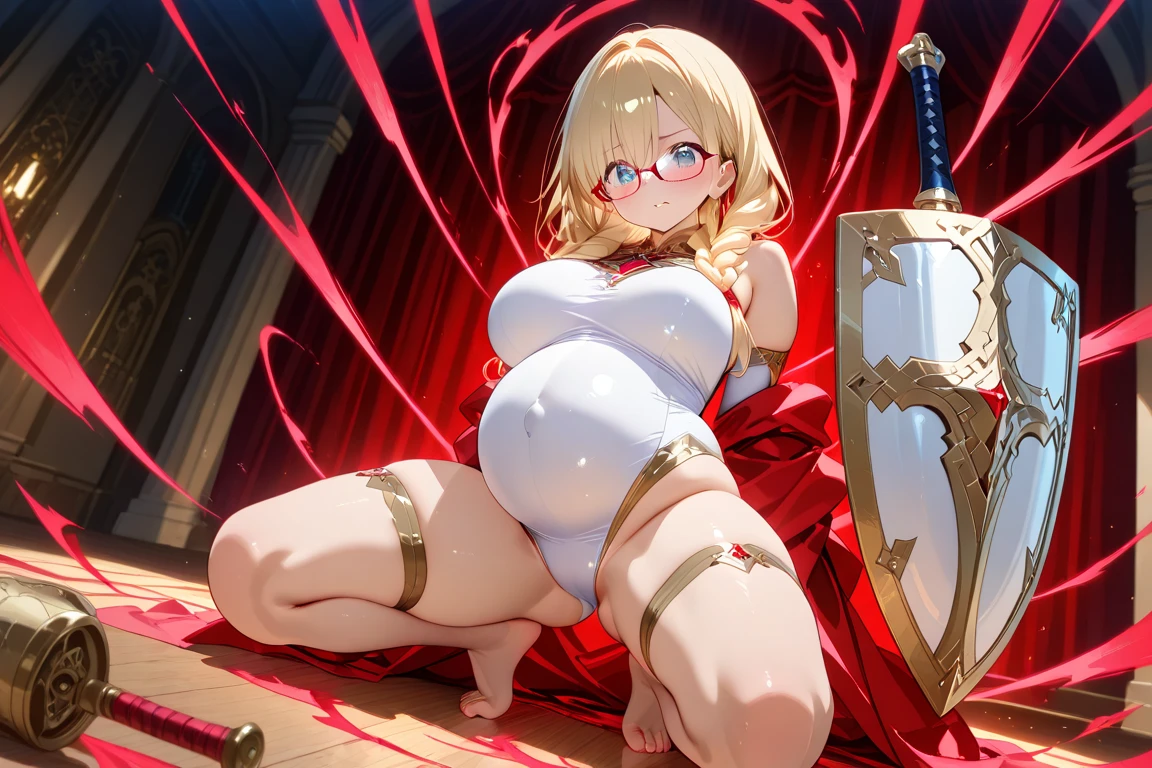 score_9, score_8_up, score_7_up, score_6_up, uncensored, score_9, score_8_up, score_7_up, score_6_up, uncensored, (24yo girl:1.1), strong milf, Artoria Pendragon Lancer, long hair, blonde hair, yellow eyes, sidelocks, single hair bun, french braid, crown, BREAK detailed eyes, (perfect hands, perfect ???????), detailed skin texture, (blush:0.5), (goosebumps:0.5), subsurface scattering, cinematic, Sharp focus, humorous illustration, big depth of field, Masterpiece, concept art, trending on artstation, Vivid colors, Simplified style, trending on ArtStation, trending on CGSociety, Intricate, Vibrant colors, Soft Shading, Simplistic Features, Sharp Angles, Playful, excessive sweating, sweating profusely, sweating drop BREAK, thighhighs, skirt, breast curtains, bell, thighs, detached sleeves, thick thighs, white thighhighs, panties, red skirt, underwear, japanese clothes, white panties, cameltoe, miko, pleated skirt, nontraditional miko, revealing clothes, tentacles, standing, standing split, embarrassed, blush face, clenched teeth, drooling