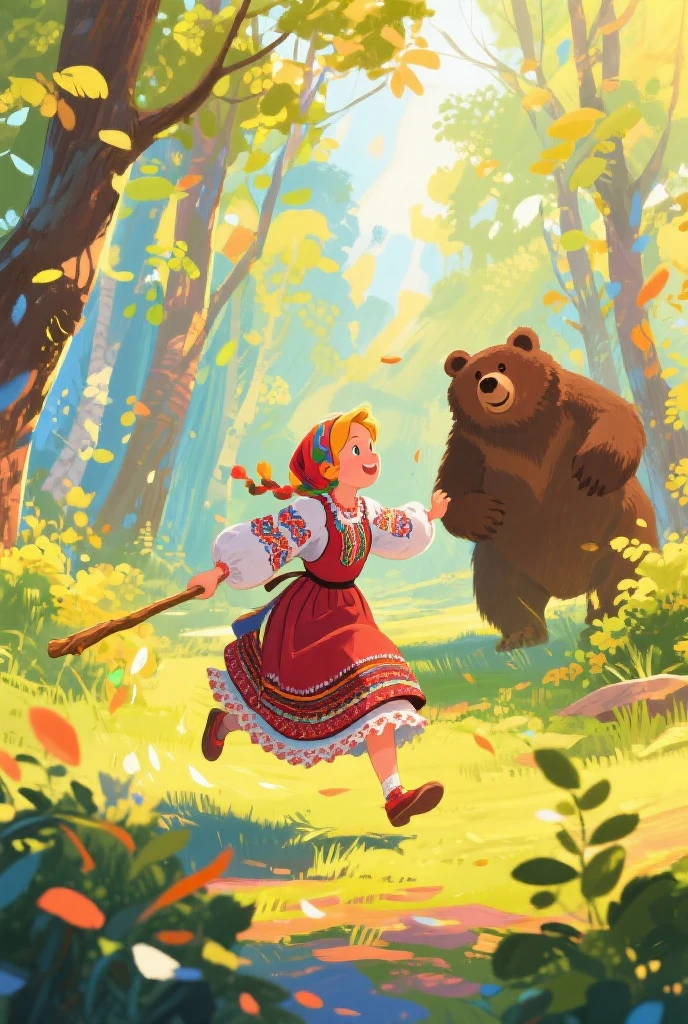 Illustration for the Russian folk tale Masha and the Bear.