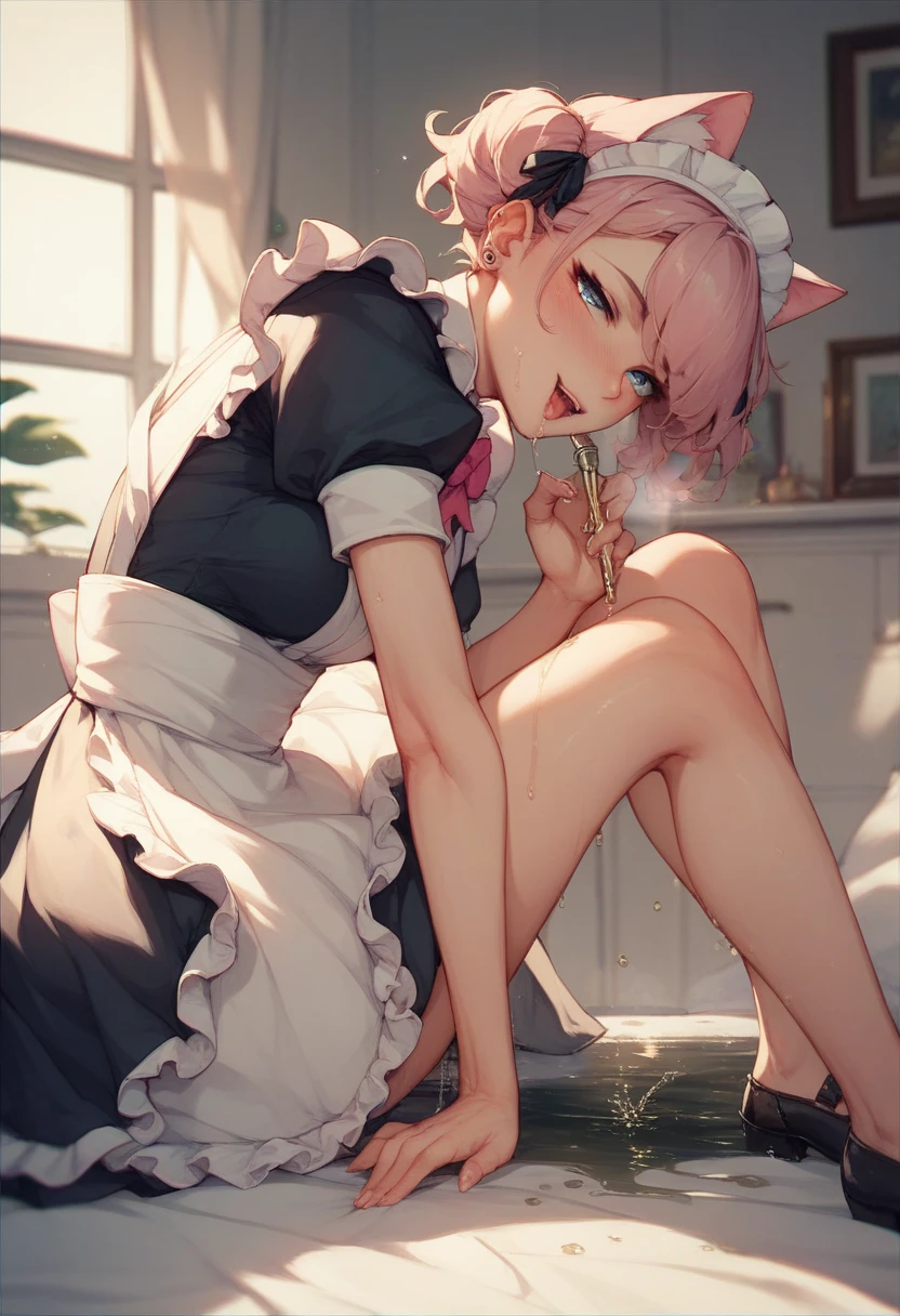 Anime, girl, cute girl, slave, maid, maid uniform, shoes, slave collar, shackles, cold, runny nose, nasal mucus, snot, snot from the nose, handkerchief, you need to sneeze, sneeze yourself, sneeze snot from your nose, desperately want sneeze, cover your nose with your right hand, urinary incontinence, peed, need to pee, pee yourself, pee, pee yourself, cry, really desperately want to pee, scat, diarrhea, crap yourself, need to poop, need to poop, poop in your panties, poop yourself, poop, sneeze, pee and pee yourself: 1.3), desire to sneeze, desire to pee, desire to poop tightly covering the perineum, knees together, feet apart: 1.6), (hand between legs, leaning forward: 1.3), (shaded face, despair, anxiety, sigh, full face flush, embarrassment, looking away: 1.5), (girl can't stand up straight: 1.5), full body, (ultra detailed face, best quality: 1.5), ( from the side), standing, living room, full height. Pee on the floor and pooped on the floor