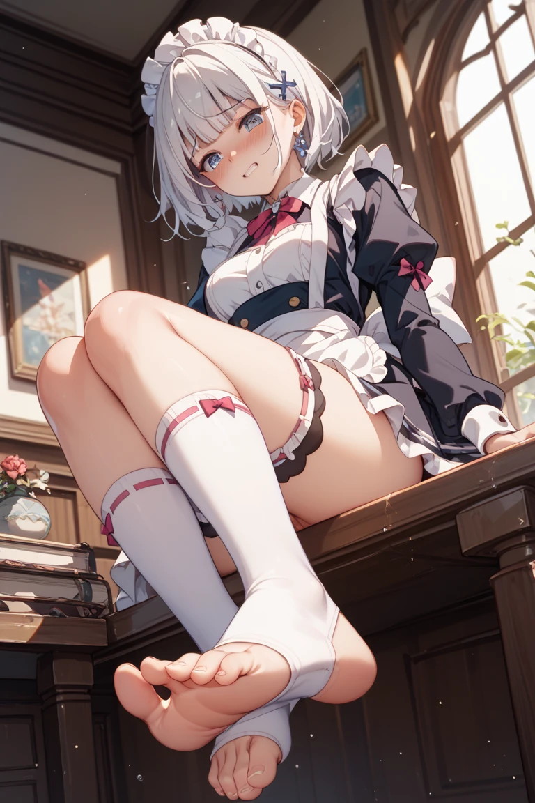 Masterpiece level, highest quality, little loli, white sailor suit, small leather shoes, double ponytail, seated, full body, ((cute), sexy, long blue hair, large, ultra-see-through, (thighband pantyhose, white pantyhose: 1.3), miniskirt, (textured skin, anatomically correct, masterpiece, UHD, ccurate, high details, super detail, high quality, best quality, highres, 1080P)),outdoors,(, skin radiance, skin quality, high contrast: 1.6)(14 years old:1.3), (Loli), (Fair Skin, (Beautiful Girl: 1.5), (Skin Quality: 1.5), (Glossy Skin: 1.3), (Beautiful Girl), (Superb Body), Short Hair, (Straight Hair), ((rose Hair)), Hair with Beautiful Details, ((blurred))
