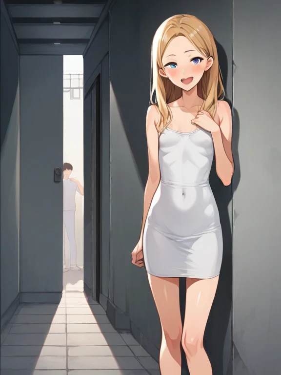 girl, looking in the mirror, private room, behind her childhood haunted, sad face, looking at the viewer, add_detail:1