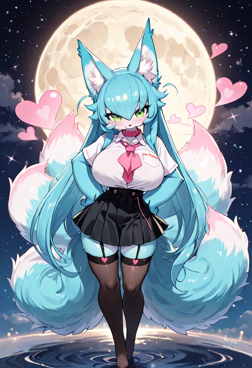 Dragon girl,she is charming,cyan hair,tempting pose,very long hair,lingerie,tall girl,big thigh,female furry,whole body,Love-heart shape eyes,succubus, big and long tail ,dragon horn