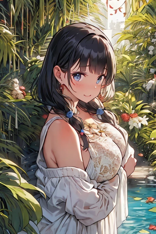 ((Covered in fog:2)),(((hot spring,Soak in hot water,Wrap a bath towel,Transparent bath towel))),((Hunchback:1.5)),(squat),((From above:1.4,Close-up:1.6))),throw,See others,Cute Smile,Big ample breasts,Beautiful nipple slip((Tabletop,Upper body)),Beautifully detailed skin,Perfect Human Anatomy,Perfect hands,Beautiful boobs,Slack ,Beautiful woman portrait,Perfect Face,(Bright smile),Cute appearance,Cute emotions,think,((blush,Beautiful black hair)),((Seductive lips,Perfect Eyes,Fine grain:1.2,Mouth closed)),Cinematic scene,Cinematic,Full Color,4K,8k,RAW Photos,Studio Portrait,Professionally color coded,Professional photography,(Very delicate and beautiful art)1.3,elegant,Active Angle,Soft Light,Lens Glow,Soft Clean Focus,Realistic lighting and shading,highest quality,highest quality,High resolution,(One Girl:1.3)
