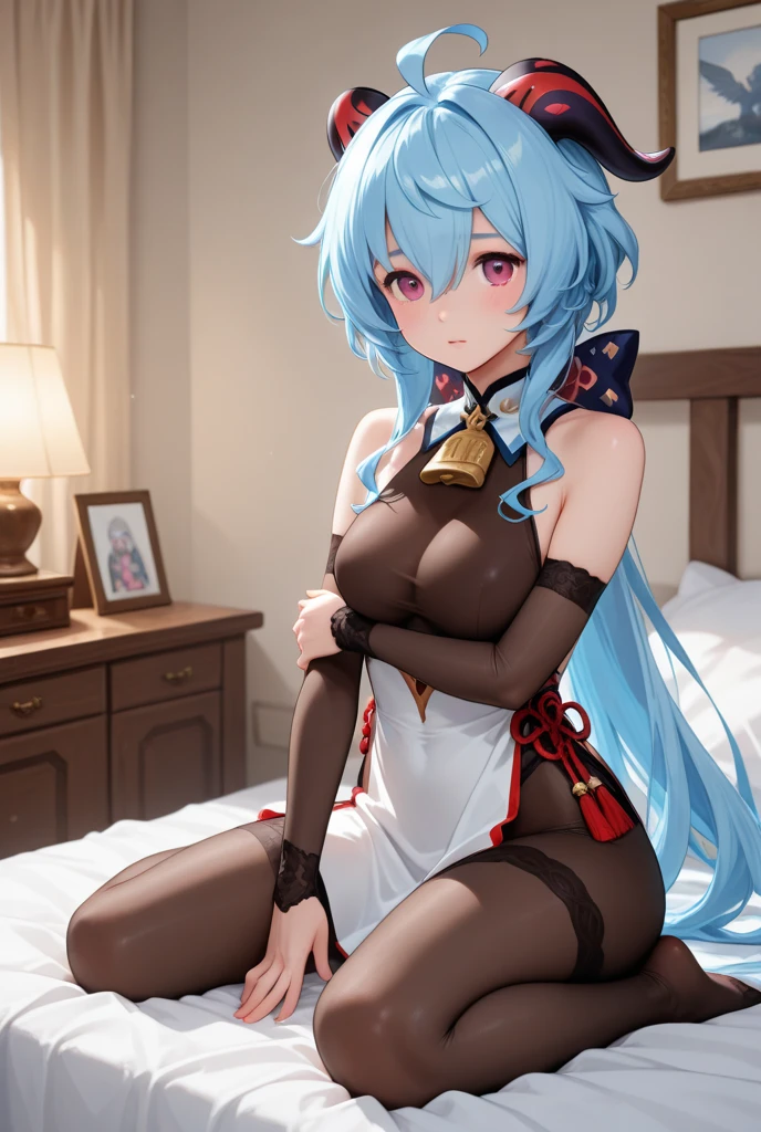 masterpiece, high quality, 4K, Beautiful design, Shiny, from the front, Very detailed, wonderful, The finer details, Absurd, Very detailed女性, Very detailed eyes and face, alone, leotard、One girl,Embarrassing anger(0.4:0.6)、Cover your body with your hands、presenting、Inside the Hotel、Bed in the background、Red-purple dim lighting、nipples through、pussy line、cameltoe、