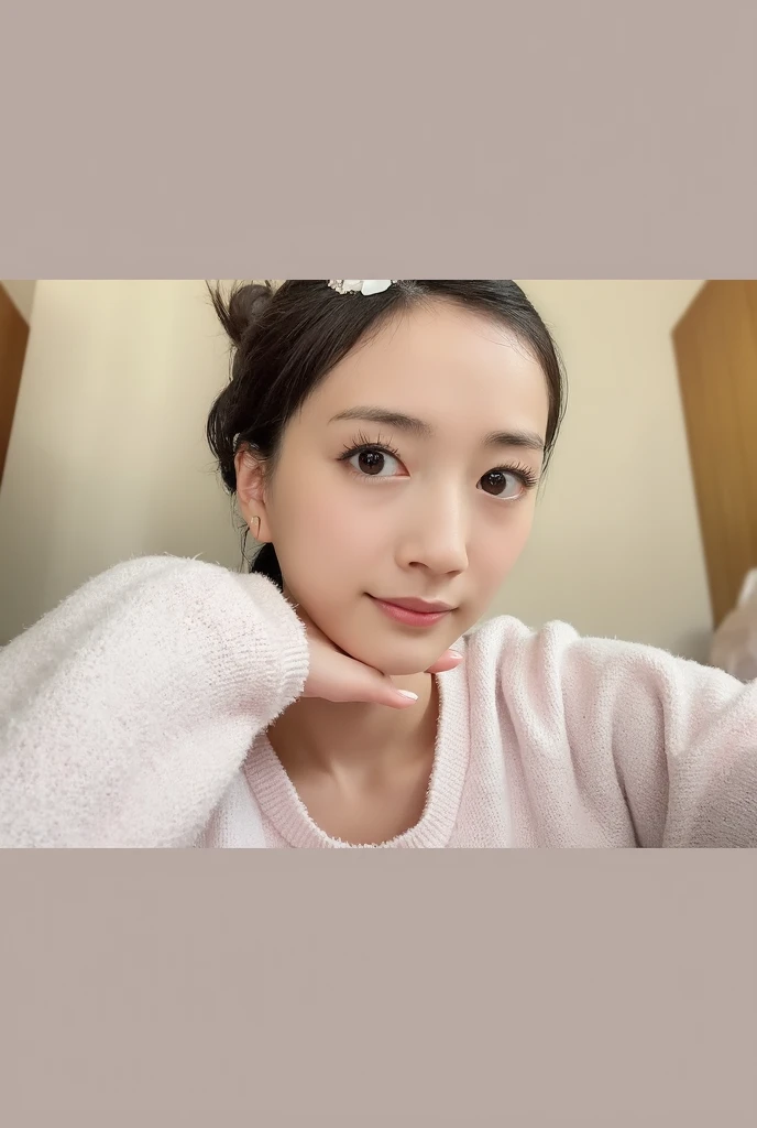 Female in her 30s、One bun hair, Face without makeup, silky white skin, shopping
