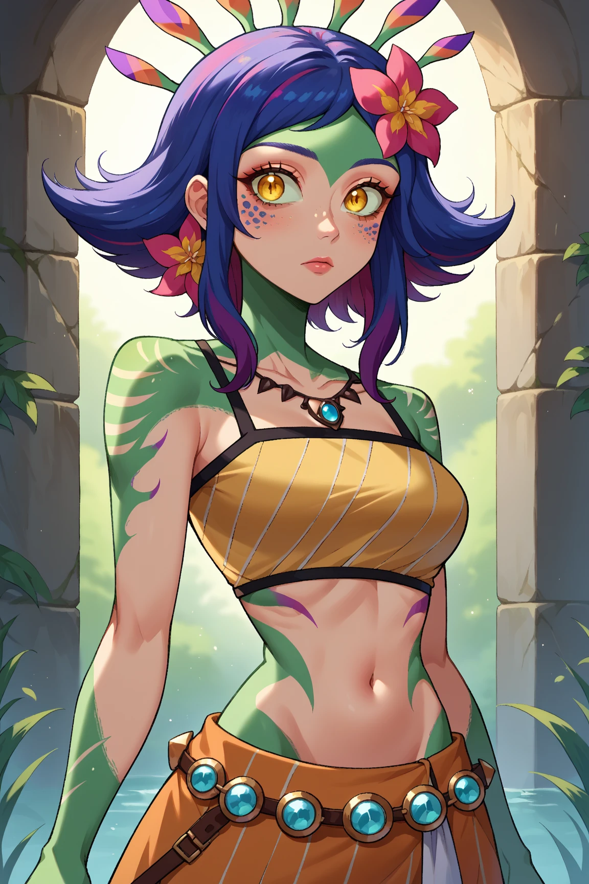 Antrho, fox, female, solo, pelo laranja, cabelo loiro longo, peitos medios, bunda media, coxas curvadas, usando roupa de noiva transparente, calcinha e sutia branca rendada, meias altas, segurando buque de flores, olhando sobre o ombro, sorriso envergonhado, fundo jardim florido, cauda deve ser mostrada
