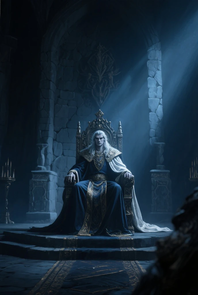a close up of a statue of a man with a crown on a throne, still from animated horror movie, karthus from league of legends, still image from the movie, of an evil elf, smooth anime cg art, kuntilanak, the artist has used bright, mortal kombat 11, deity) --auto --s2