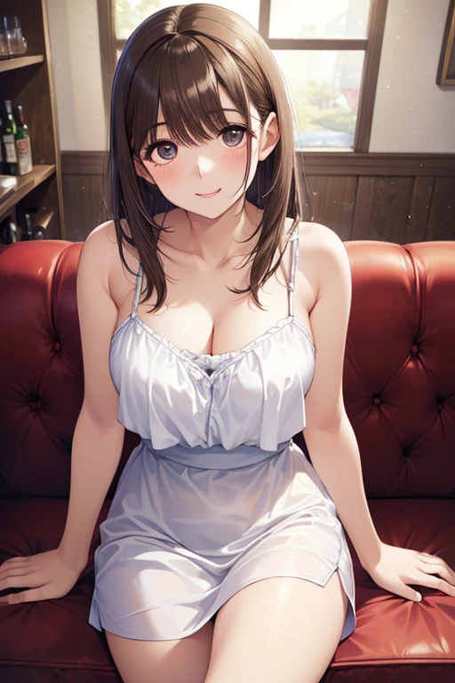 Best Quality,High resolution,8k,finelity detailed background,Masterpiece:1.2),beautiful girl,Shiny brown hair,Beautiful brown eyes,Gentle look,A refreshing look,smile,Best quality,Best Quality,Aesthetic and aesthetic:1.2,Best details((Super detailed))(High-definition CG illustrations),Sailor suit,Summer clothes,Big Breasts,Slender body,morning,sunlight,School,classroom,smile,blush,cute,Scrounge,Looking up,Being spoiled,super model,shoot from,below