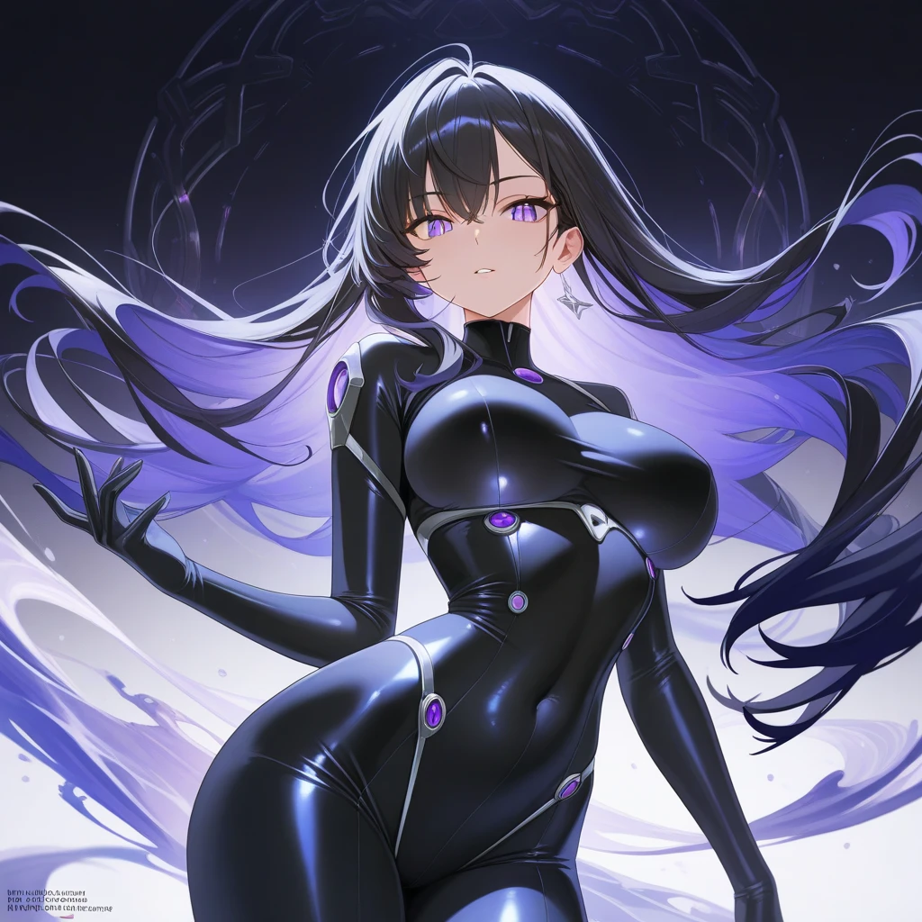 highest quality　Highest quality　draw the face carefully　Anime style high quality face　Super Glowing Skin　Black full body suit　Purple pantyhose　barefoot　Succubus　lure　smile　Rear view　Back view