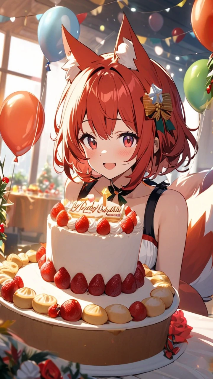 Best Category-Visual Arts: "A woman with flamboyant outfit and cute eyes, ready to eating (((cake red 🍒)))dinner table set against the backdrop of New York City. The scene is in a red and orange color scheme, giving it a warm and vibrant ambiance."