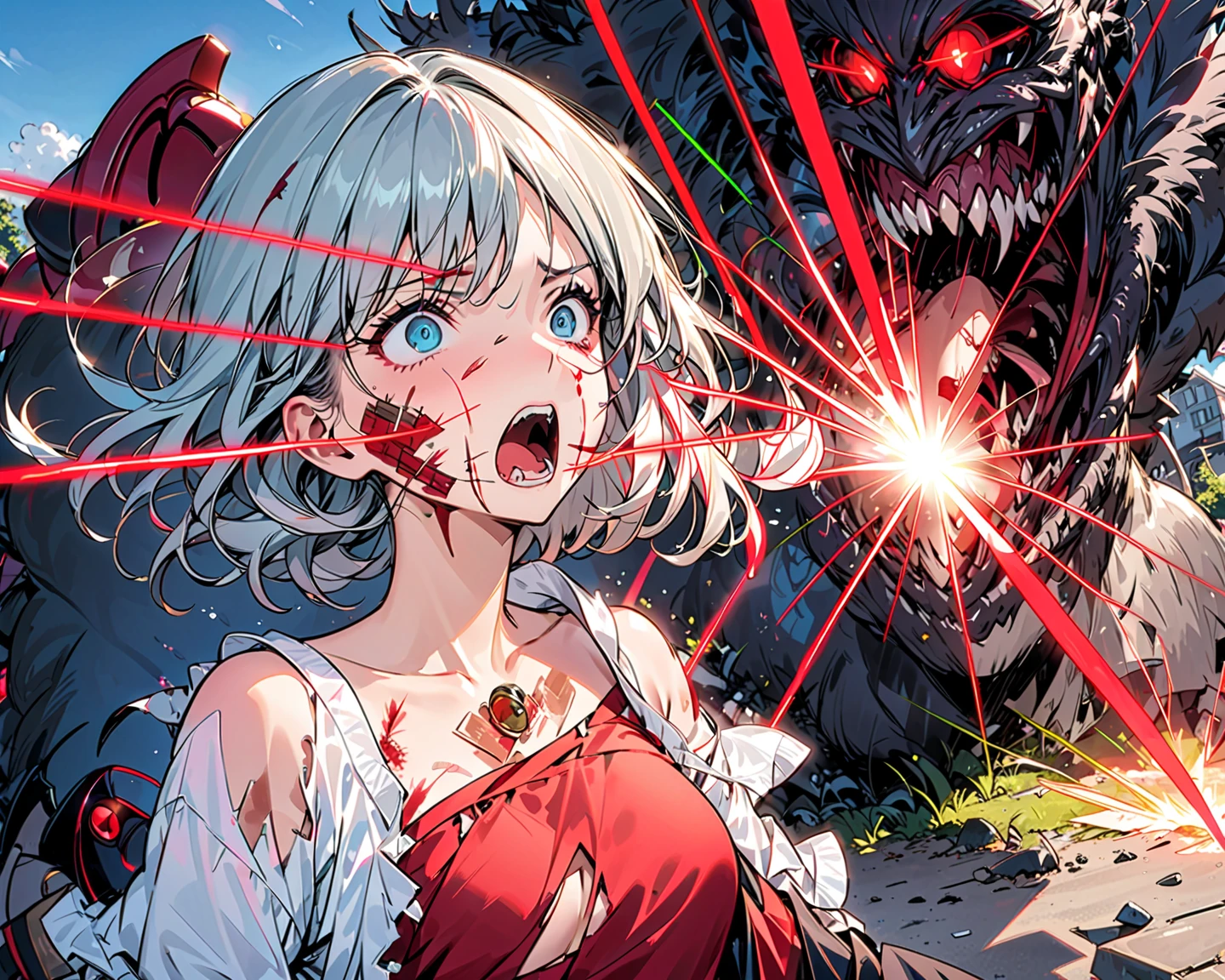 Highest quality, Super quality, 16K, Incredibly absurd, Very detailed, 2.5D, delicate and dynamic, Dark Forest, spooky night, Small faint lights and flying fireflies, night, lightning, bat, Poisonous spiders, , Small face, Extremely delicate facial expression, Delicate eye depiction, Upper body close-up, erotic,, sole beautiful sexy zombie lady, healthy shaped body, 22 years old lady, zombie, 170cm tall, big firm bouncing busts, 中国風zombie, 複雑な構造のzombieの衣装, Bloody Face, anger, fight, Thick tree branches entangle my whole body, Hit a tree, Flame throwing from the mouth, Throwing flames at trees, Burn down the forest