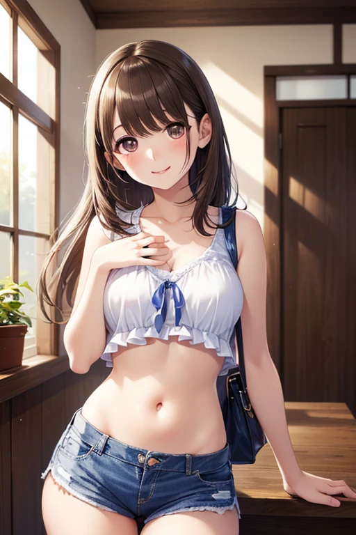ultra-quality, ultla highres, Hyper Detailed, High contrast, superfine illustration, creative refinement, ssmile,White panties, Show panties, skirt by the, livingroom, White tight-fitting knit, Cleavage is visible,Rabbit ears