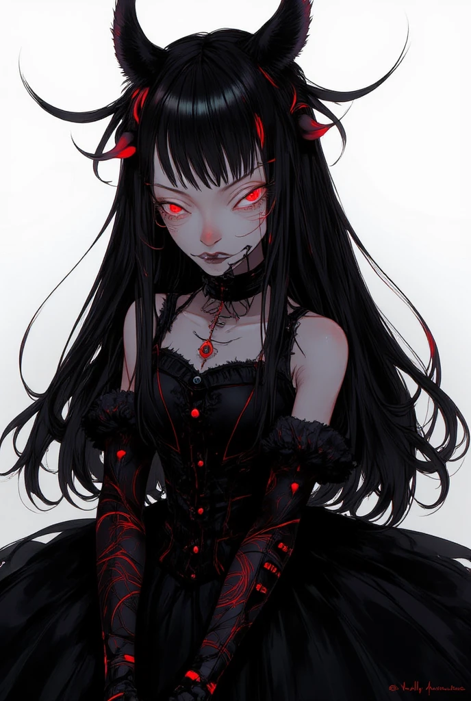 A goth girl with twin ponytails, minimalistic aesthetics, Very detailed, Surreal, 8K, Dramatic Lighting, Dark and melancholy color, Clear focus, Professional photography