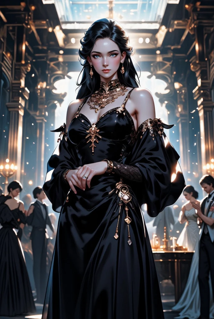 masterpiece, 最high quality, high quality, 1 girl, alone, Female focus, Watching the audience, Messy black hair, Adorable big blue eyes, White people, Noble, Noble,Sexy voluminous black and red cape、Tuxedo、A very voluminous, large, very large, very large, long, long red and black cape with a high stand-up collar, reaching down to the floor, made of a lot of fabric., ,Cute beautiful girls,Cute, cute, kind, pretty girl, car ears, with necklace namely CAT, Royal necklace
