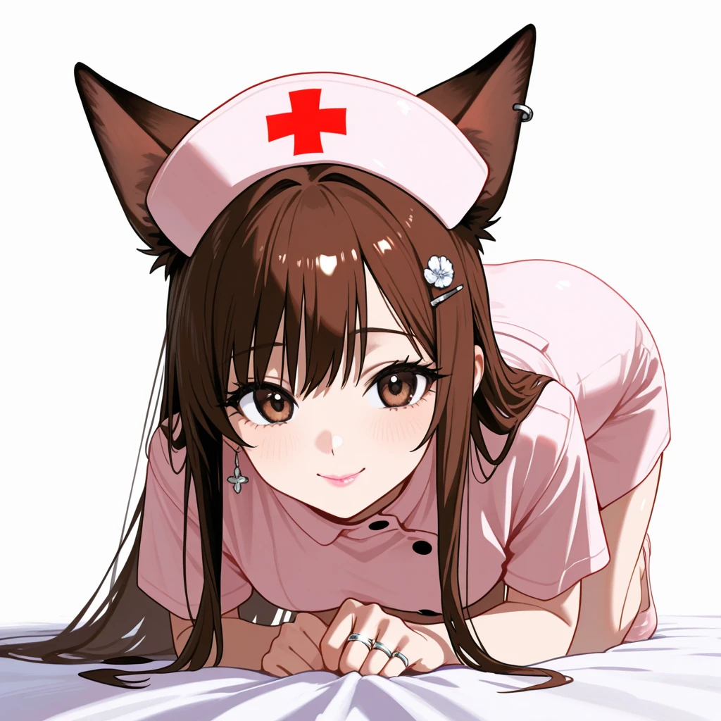 Cat nurse reaching for me anxiously, hospitals, Hospital room, White curtains, sunlight, window, nurse's outfit, big breasts, cleavage(highly detailed beautiful face and eyes)absurdres, perfect anatomy(kemono, angelic cute girl, solo focus)(furry anthro)(furry anthro)(very detailed body fur)Cat nurse reaching for me anxiously,