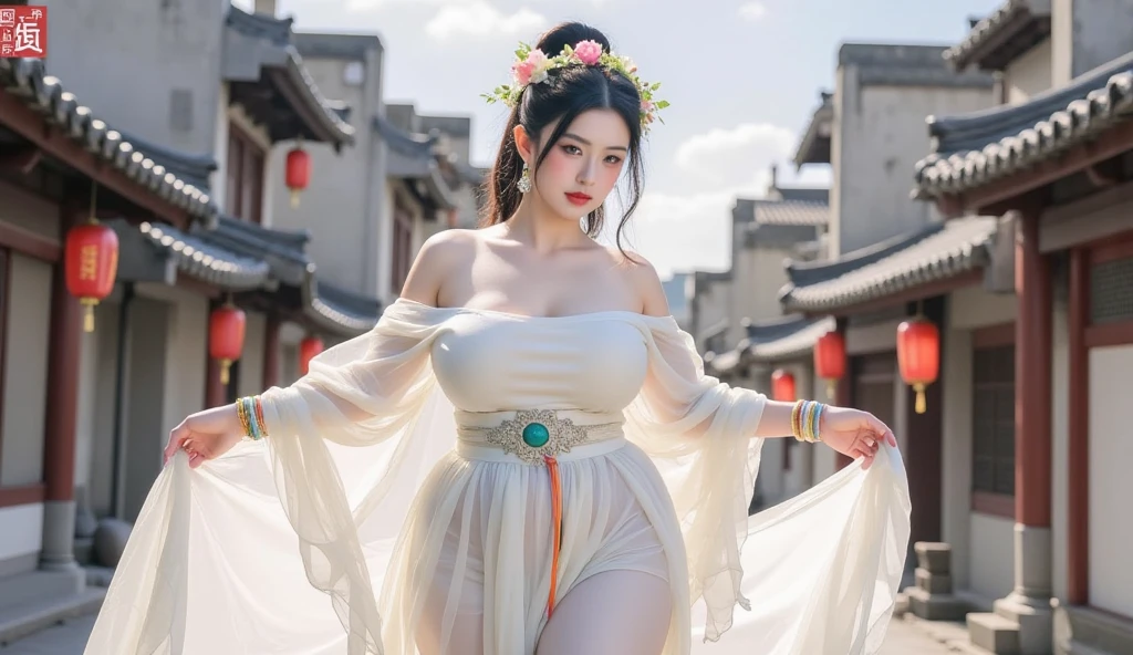 Huge breasts, ancient chinese costume, whole body, sunlight, Clear Face, Clean white background, masterpiece, Super detailed, A magnificent composition, Ultra HD, high quality, Very detailed, Official Art, Uniform 8k wallpaper, Super detailed, 32k